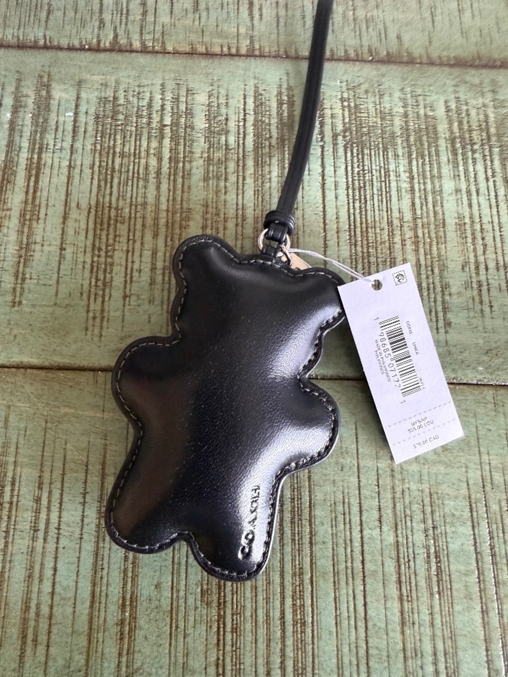 COACH Black Leather Bear Charm with dust bag.